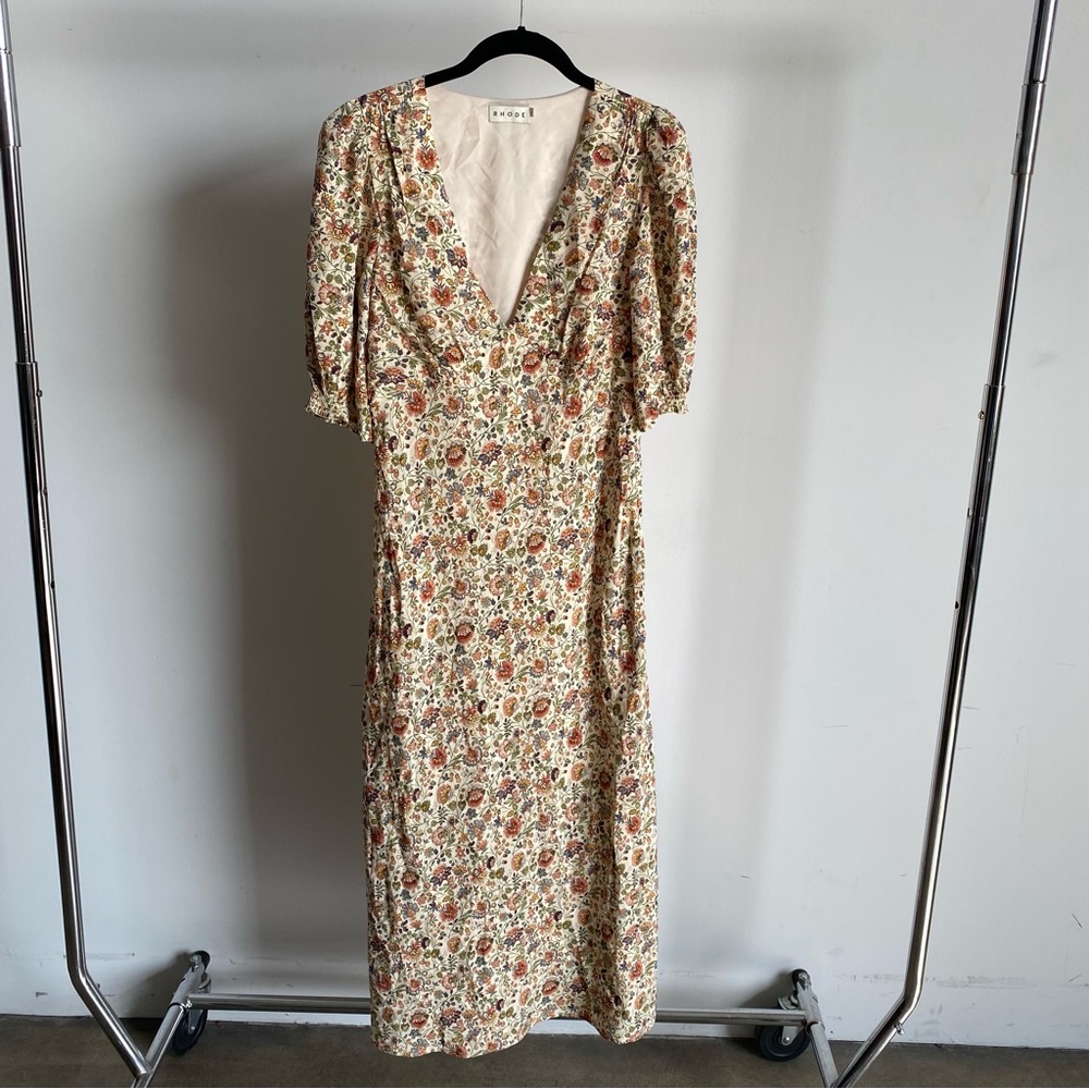New Rhode Sienna Floral V-Neck Midi Dress in Palais Petal Sz 4 - Picture 1 of 15